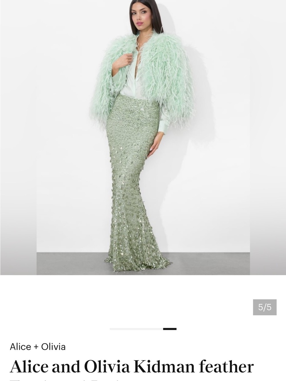 Alice + Olivia KIDMAN FEATHERED JACKET SIZE L LIGTH GREEN Feather Crop Top - Picture 5 of 11